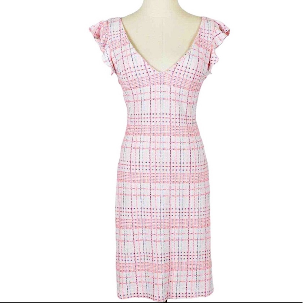 White Tweed Amanda Uprichard Mini Dress - Ruffle Cap Sleeve - Small